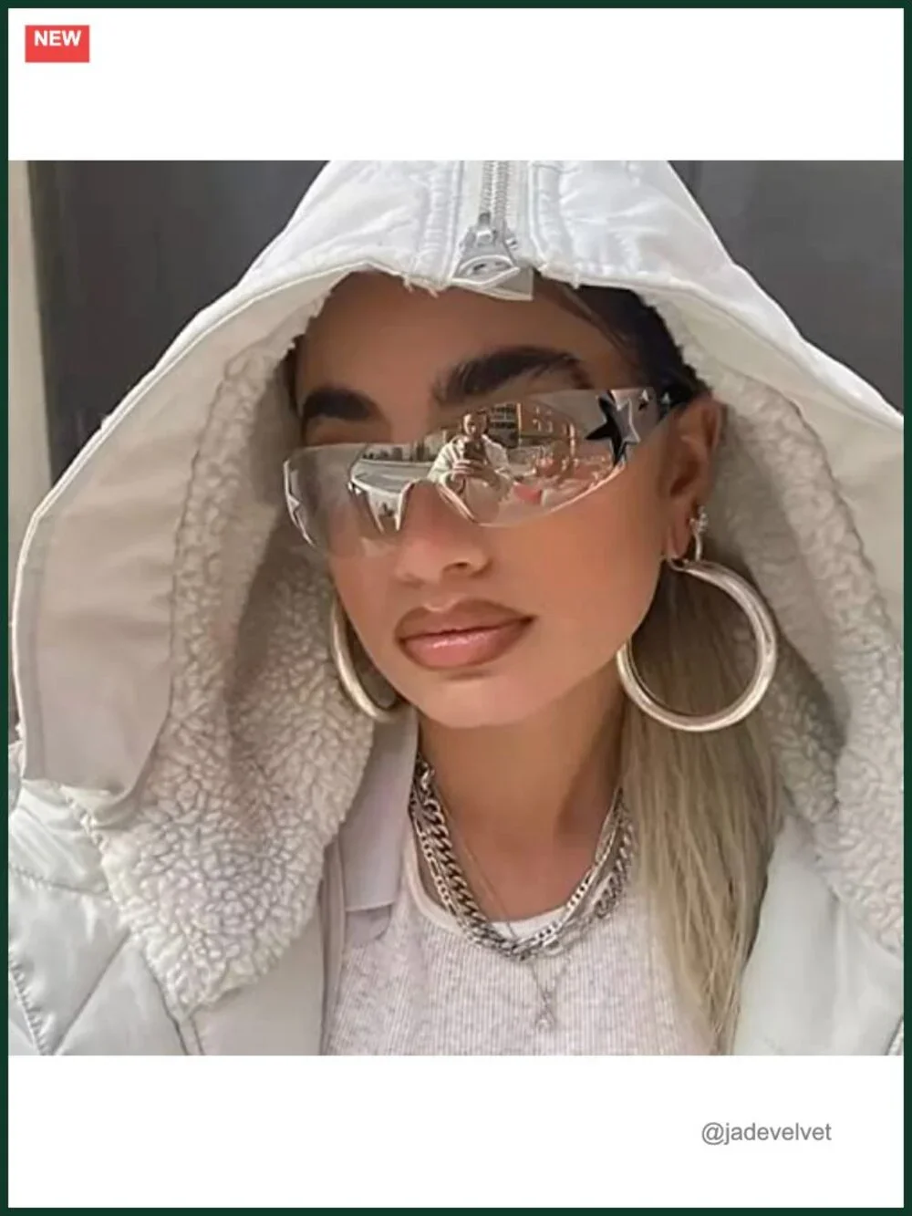 Rimless Wrap Around Sunglasses Y2K Star Shield Shades UV400